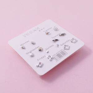Random Mixed Style Silver 7Pairs Earring-5 - Image 2