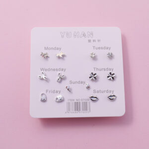 Random Mixed Style Silver 7Pairs Earring-2 - Image 1
