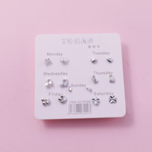 Random Mixed Style Silver 7Pairs Earring-4 - Image 1