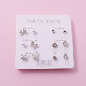 Random Mixed Style Silver 6Pairs Earring-2 - Image 1
