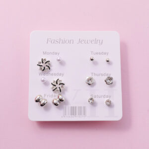 Random Mixed Style Silver 6Pairs Earring-1 - Image 1