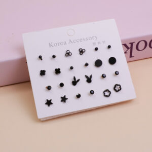 Black Series Hypoallergenic Stud Earrings 12pcs-8 - Image 1