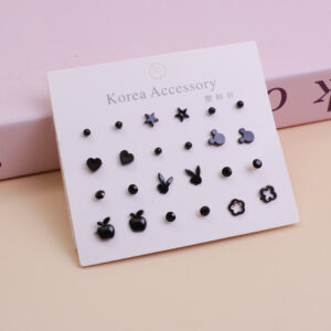 Black Series Hypoallergenic Stud Earrings 12pcs-13 - Image 1
