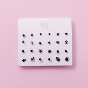 Random Mixed Style Black 12Pairs Earring-1 - Image 1