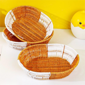Large Two-Tone Oval Iron Wicker Basket – LN90 - Image 1