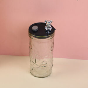 Diamond pattern glass cup with bear 350ml - Image 1