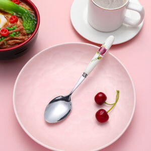 One flower ceramic handle pointed spoon - Image 1
