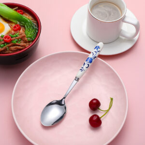 Golden orchid ceramic handle spoon - Image 1