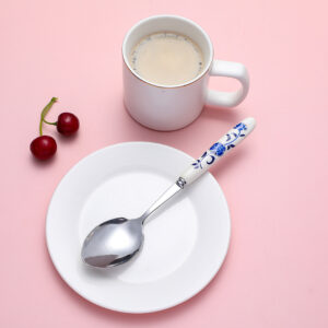 Golden orchid ceramic handle spoon - Image 2