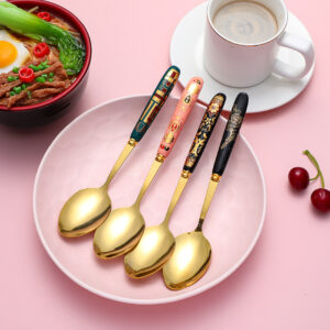Gold plated ceramic handle color glaze 5-color spoon - Image 1