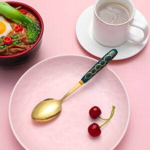 Gold plated ceramic handle color glaze 5-color spoon - Image 7
