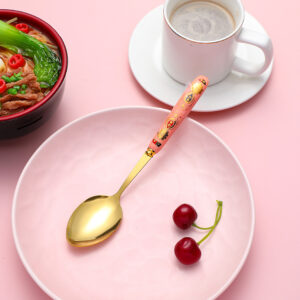 Gold plated ceramic handle color glaze 5-color spoon - Image 10