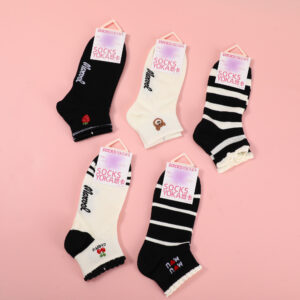 Special Offer-Black & White Stripe Embroidered Women's Ankle Socks-18 - Image 1