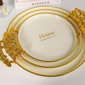 Rose Handle White Round Tray – Medium35*33cm - Image 1