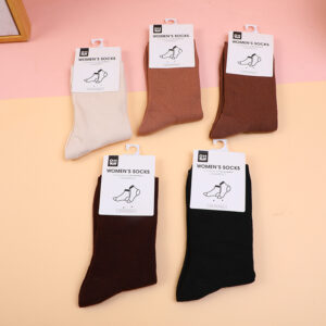 Single Color Knitted Women's Crew Cotton Socks - Image 1