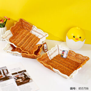 LN78 Large Iron Floral Edge Square Woven Basket - Image 1