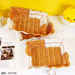 LN81 Large Iron Floral Edge Rectangle Woven Basket - Image 1