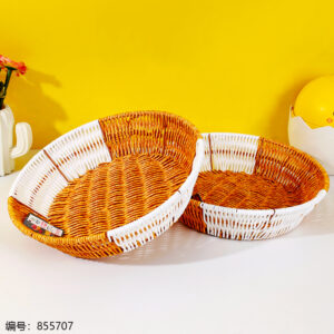 LN84 Large Iron Dual-Color Round Woven Basket - Image 2