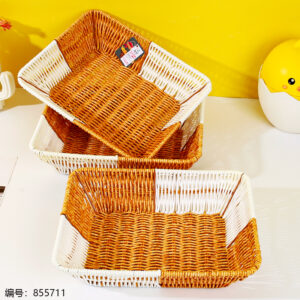 LN87 Large Iron Dual-Color Rectangle Rattan Basket - Image 1