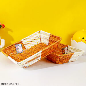 LN87 Large Iron Dual-Color Rectangle Rattan Basket - Image 2
