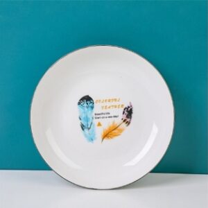 8.3-inch Black and gold edge feather ceramic plate - Image 1