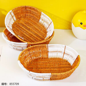 LN90 Large Iron Dual-Color Oval Rattan Basket - Image 1