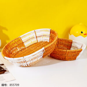 LN90 Large Iron Dual-Color Oval Rattan Basket - Image 2