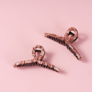 Light Coffee Check Fabric Hair Claw 13cm - Image 1