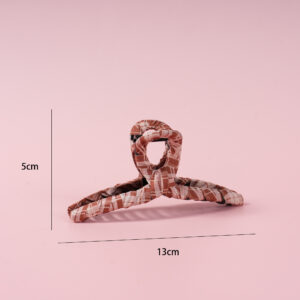 Light Coffee Check Fabric Hair Claw 13cm - Image 2