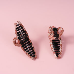 Light Coffee Check Fabric Hair Claw 13cm - Image 3