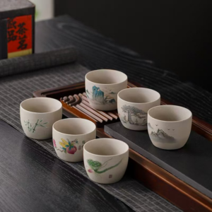 Rough Pottery Teacup – Pattern Design (with inner box) 50ml - Image 1