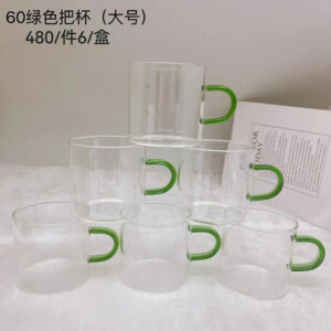 Glass cup with green handle 50ml-60 - Image 1