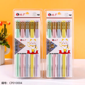 A662-10 Pairs Colorful Chopsticks with Gold Fish - Image 1