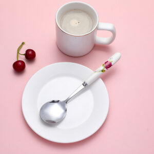 One flower ceramic handle round spoon - Image 3