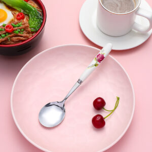 One flower ceramic handle round spoon - Image 4