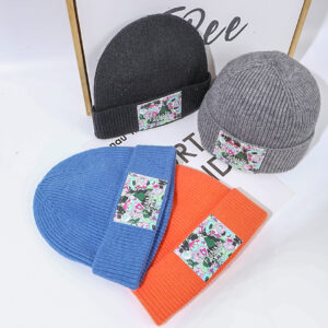 Literary style leather label knitted hat-sapphire blue - Image 3