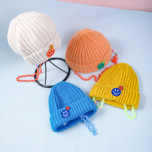 Color chain smiley face children's knitted hat - Yellow - Image 3