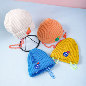 Color chain smiley face children's knitted hat - Beige - Image 3