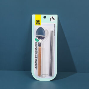 Large wood grain chopsticks & spoon set-402-11 - Image 1