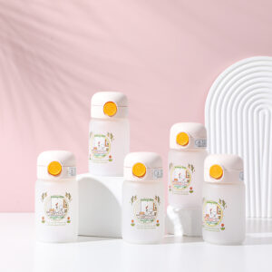 Flower and girl small glass bottle with pop-up lid 350ml - Image 1