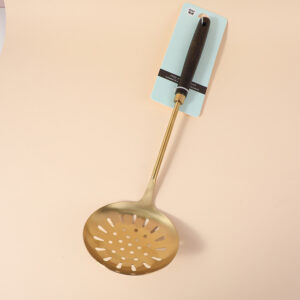 Gold-plated colander with wood handle - Image 1