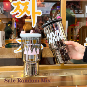Special Offer- Super Valuable Glass Mug With Electroplated Straw 400ml-1006-D-OH - Image 1