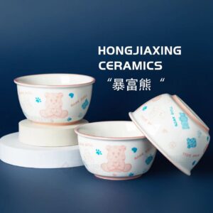 4.7-inch Pink Rich Bear Ceramic Bowl - Image 1