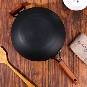 Albofi 34 Flat Bottom Threaded Frying Wok with Ears - Image 2