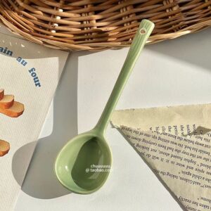 Cream Style Ceramic Flat Spoon (Green) - Image 1