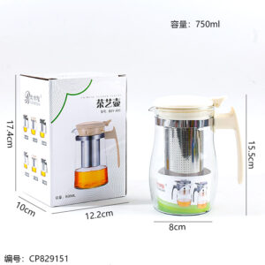 321 Beige Flower Tea Pot (Drum -Shape) 750ml - Image 3