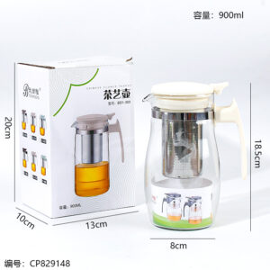 318 Beige Flower Teapot(Drum Type) 900ml - Image 3