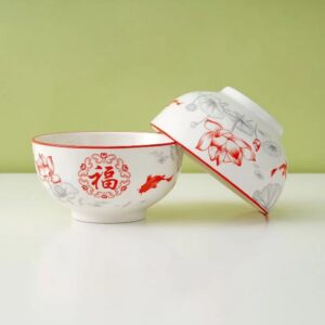 5 Inch Rainstone Lotus Fish Ceramic Bowl - Image 1