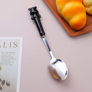 Cartoon bear ceramic handle stainless steel round spoon - Image 1