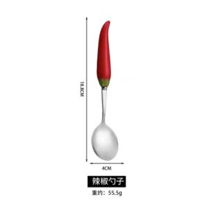 Chili Ceramic Handle Stainless Steel Round Spoon - Image 1